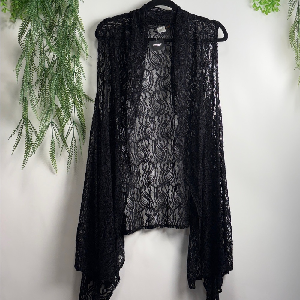 Avenue Black Lace Open Cardigan